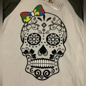 NWT autism skull 3/4 sleeve blouse XL women